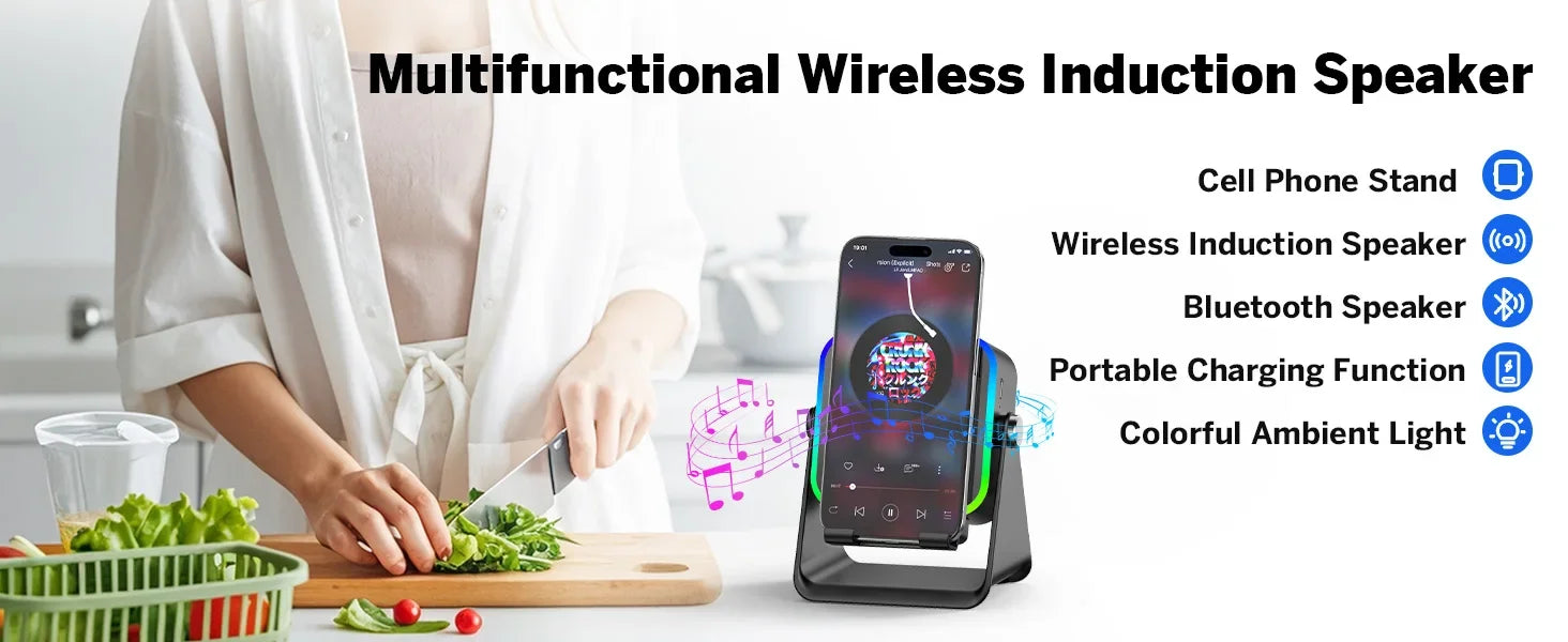 5-In-1 Wireless Speaker Stand – Auto-Induction Bluetooth, 8-Mode RGB Lighting
