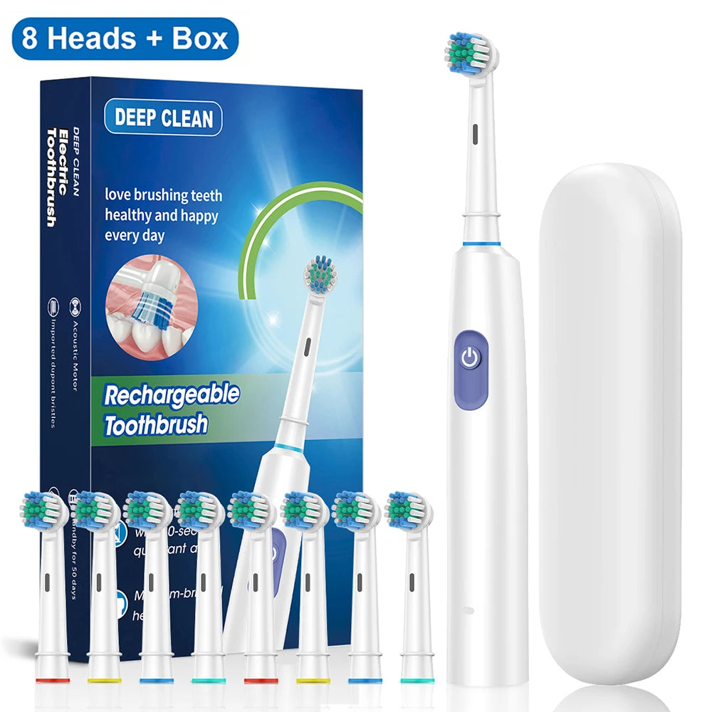 Electric Toothbrush – Deep Clean Whitening With Ultrasonic Rotation And Replacement Heads