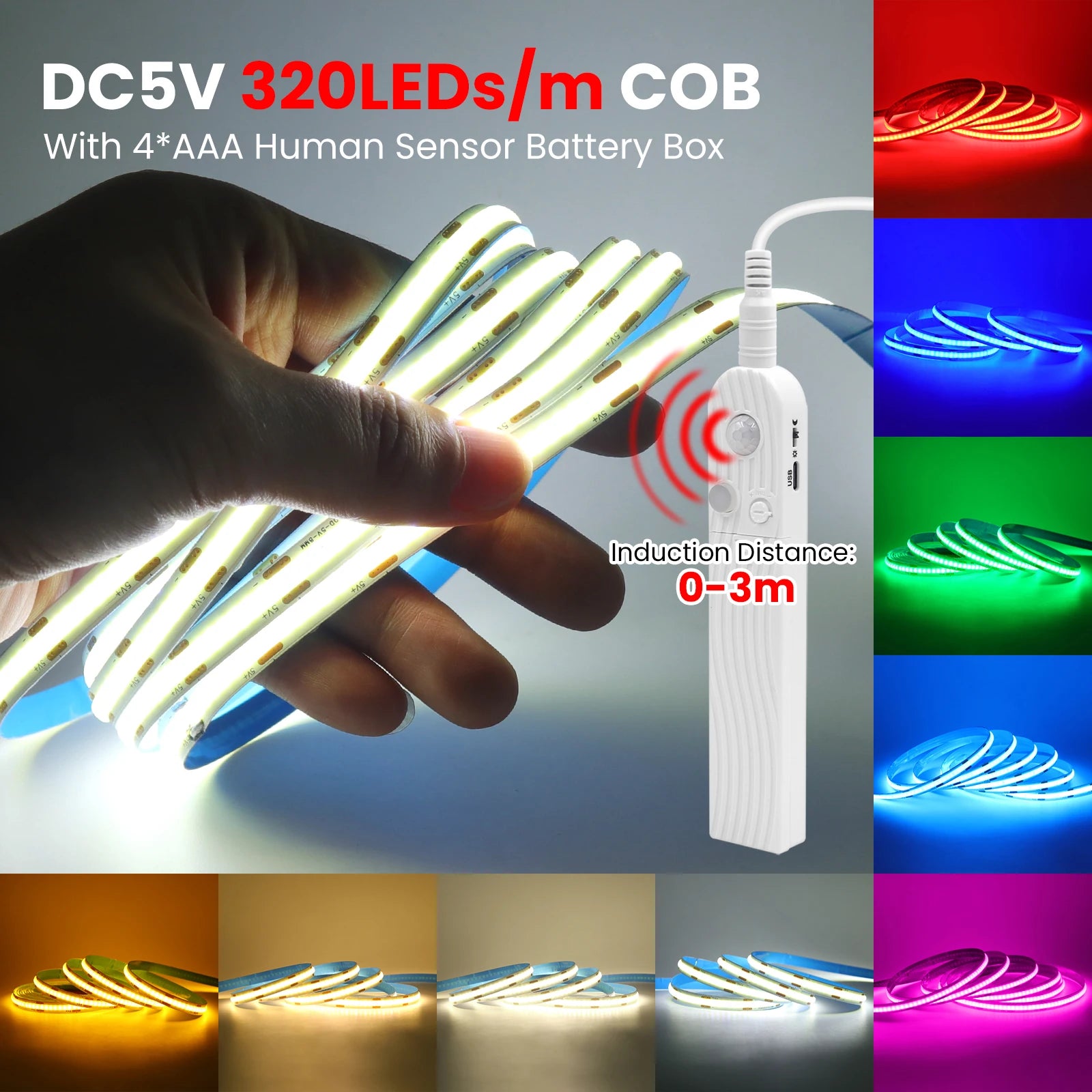 COB LED Strip – Motion Sensor Battery Powered Night Light