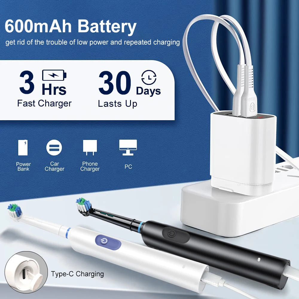 Electric Toothbrush – Deep Clean Whitening With Ultrasonic Rotation And Replacement Heads