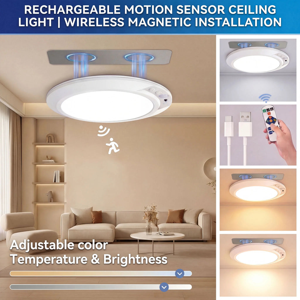 Motion Sensor Ceiling Light – USB-C Rechargeable Magnetic Lamp With Remote