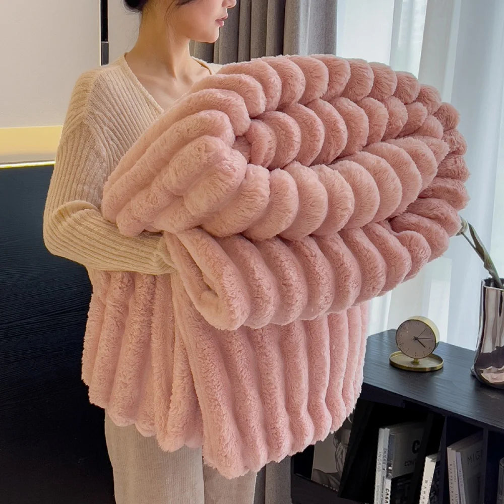 Throw Blanket – Ultra-Soft 250GSM Fluffy Warmth Decorative Striped Winter Nap
