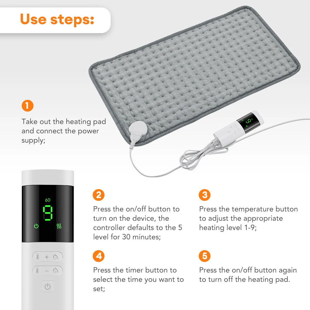 Electric Heating Pad - 9-Level Temperature With 4-Mode Timer, Body Warming Mat