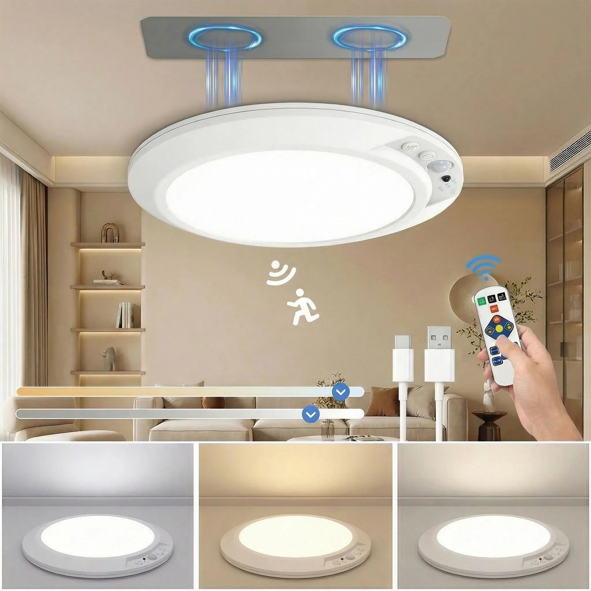 Motion Sensor Ceiling Light – USB-C Rechargeable Magnetic Lamp With Remote
