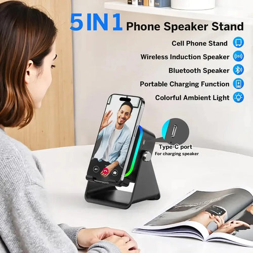 5-In-1 Wireless Speaker Stand – Auto-Induction Bluetooth, 8-Mode RGB Lighting