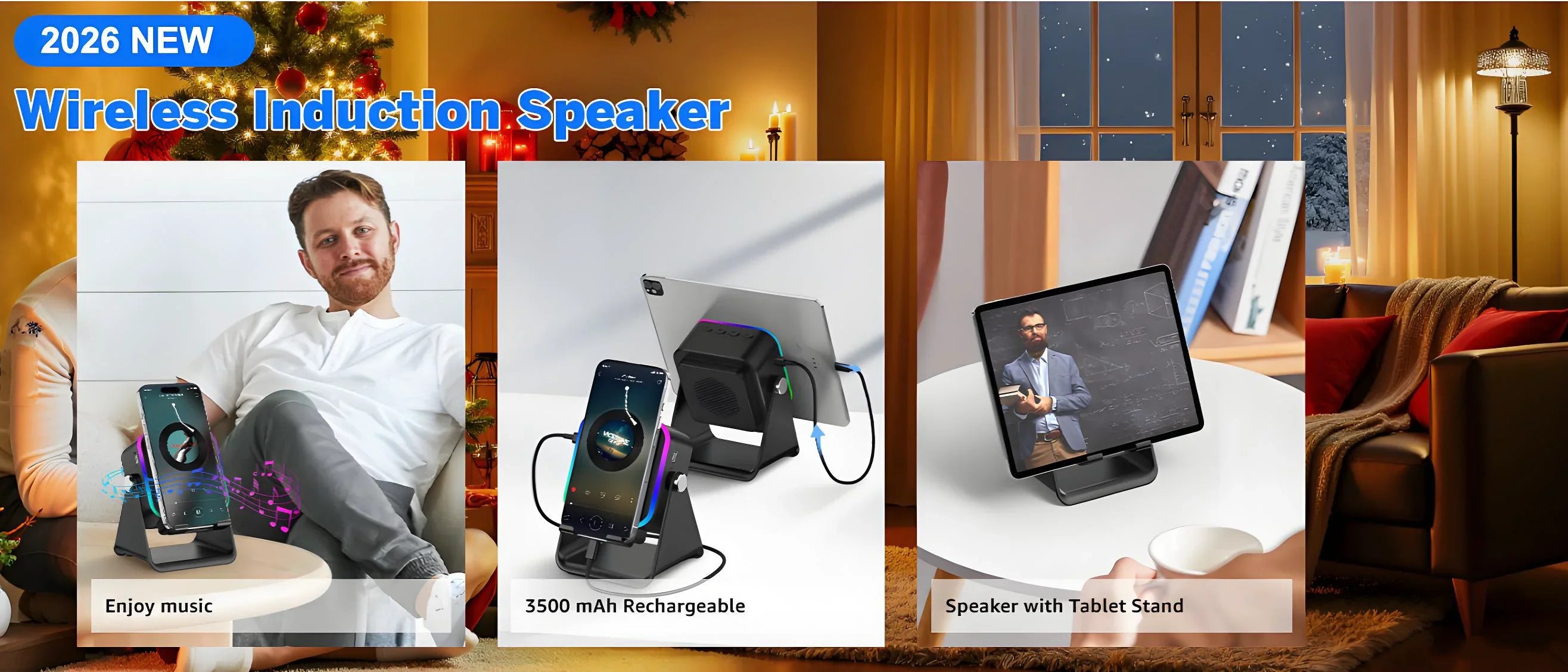 5-In-1 Wireless Speaker Stand – Auto-Induction Bluetooth, 8-Mode RGB Lighting