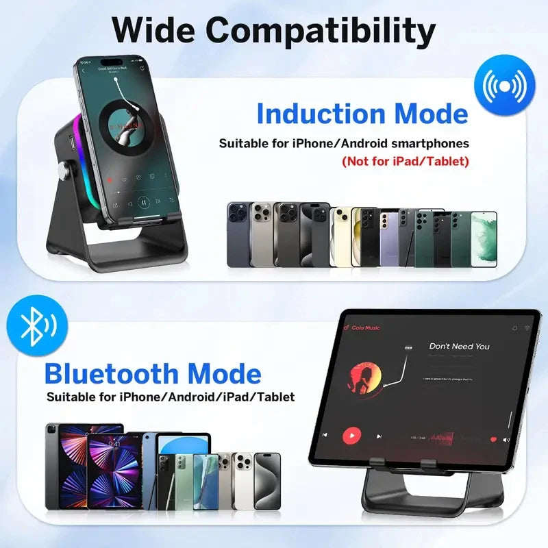 5-In-1 Wireless Speaker Stand – Auto-Induction Bluetooth, 8-Mode RGB Lighting