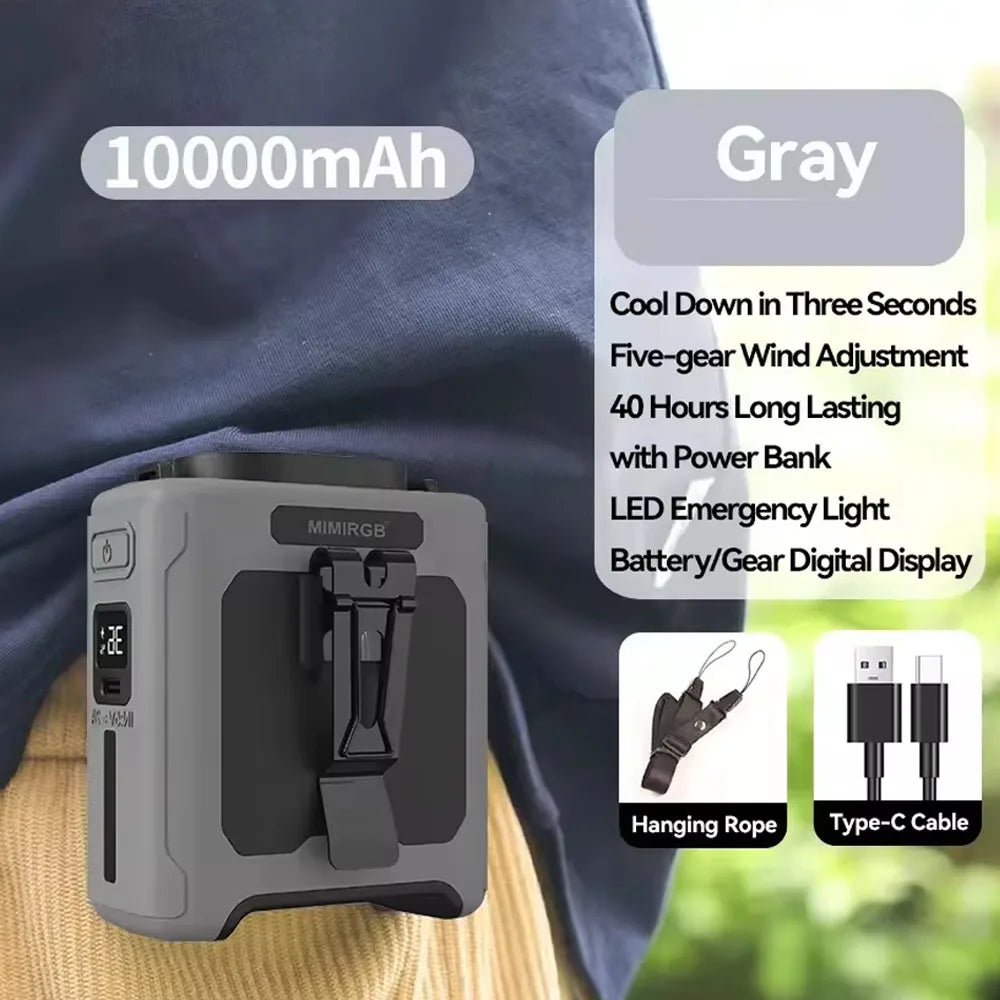 10000mAh Wearable Waist Fan with Power Bank