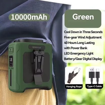 10000mAh Wearable Waist Fan with Power Bank