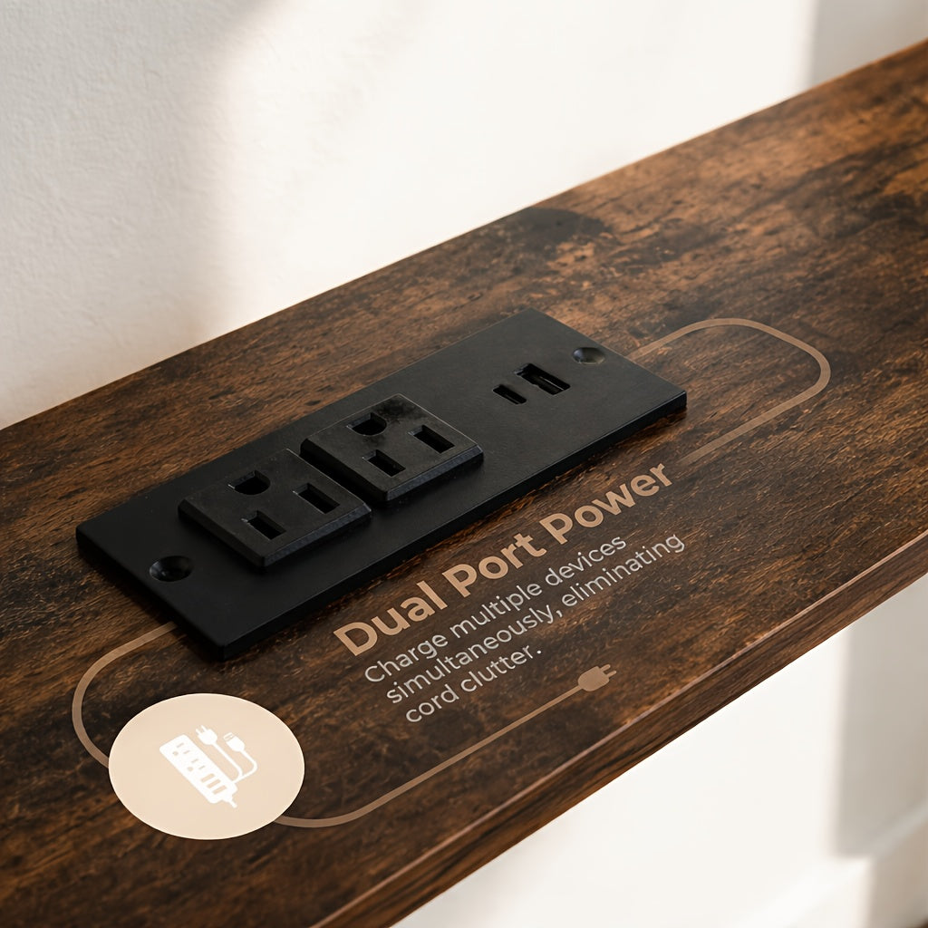 Adjustable Sofa Table – Built-In Outlets, Walnut Top