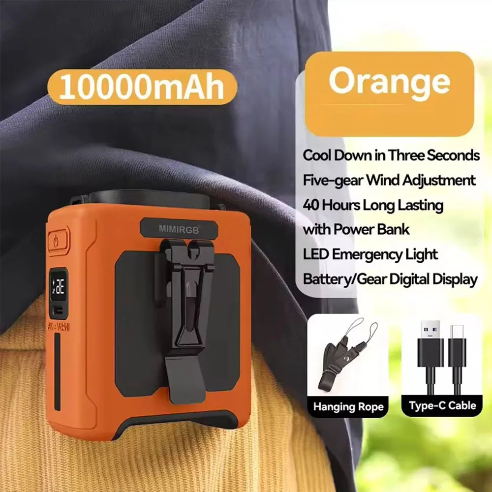 10000mAh Wearable Waist Fan with Power Bank