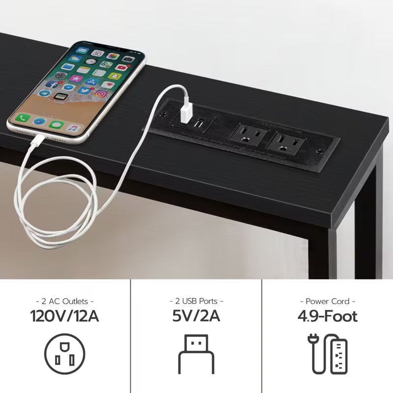 Slim Behind Sofa Table With Built-In Outlets