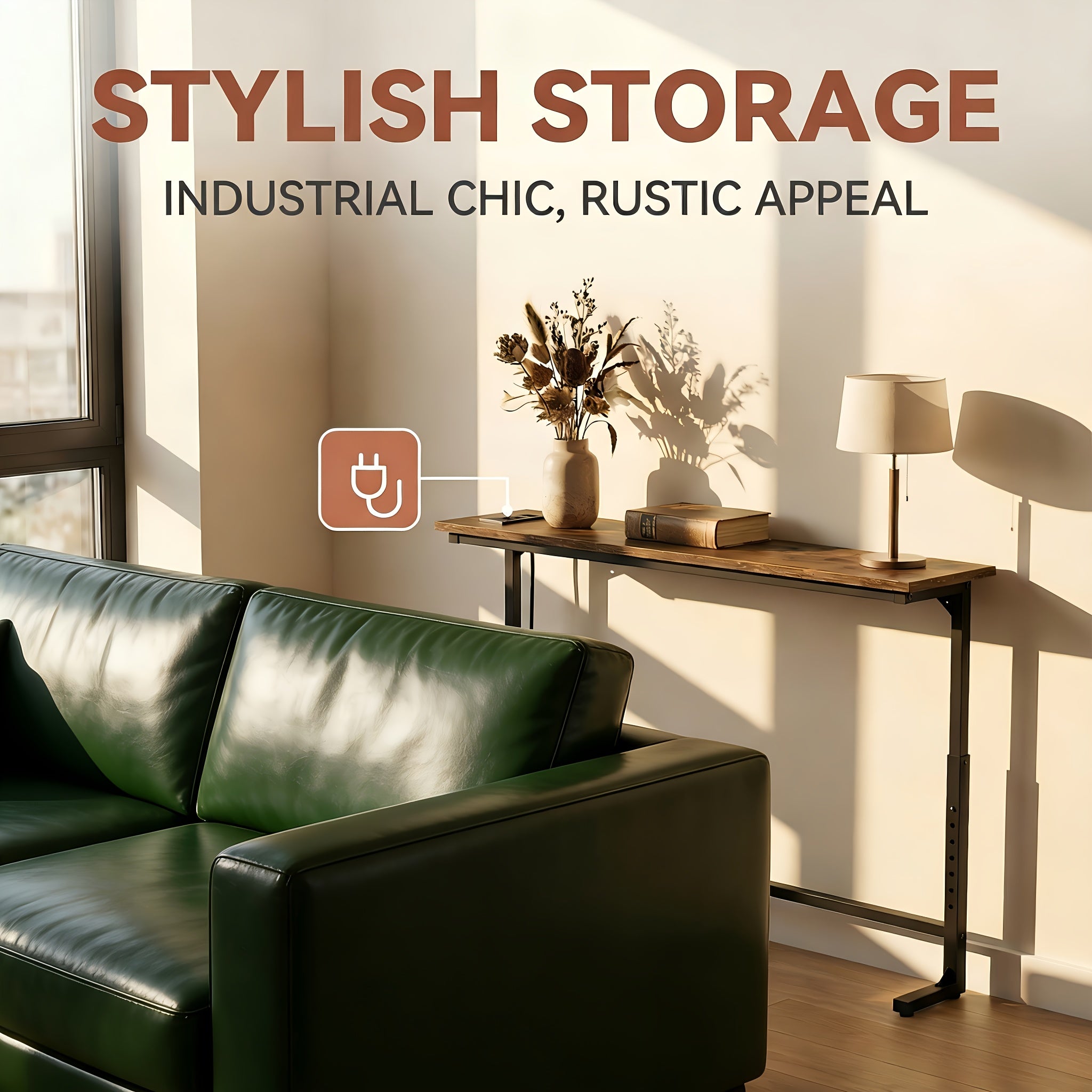 Adjustable Sofa Table – Built-In Outlets, Walnut Top