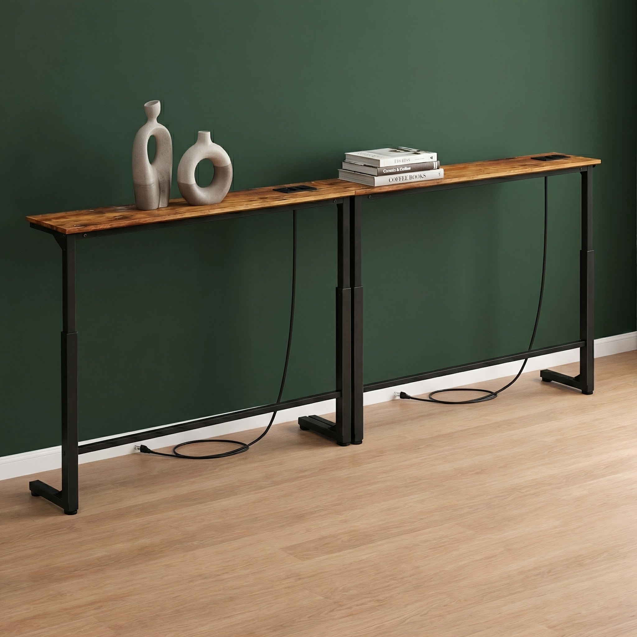 Adjustable Sofa Table – Built-In Outlets, Walnut Top