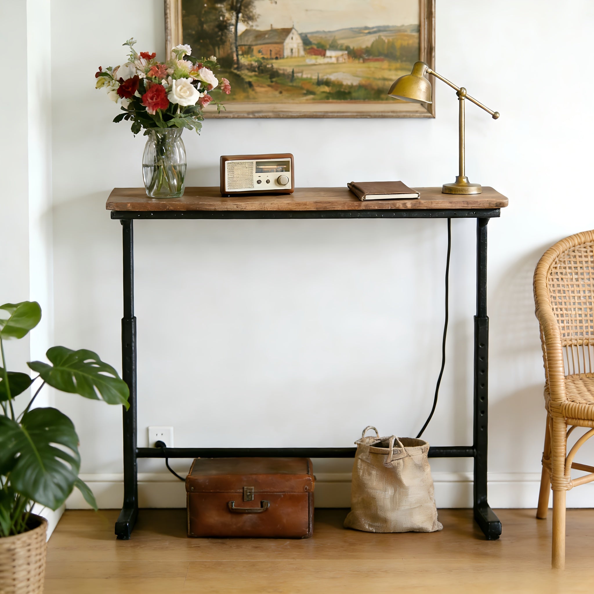 Adjustable Sofa Table – Built-In Outlets, Walnut Top